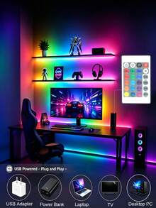 LED Neon Light Strip RGB USB Powered Color Changing Smart Light Strip 24-Key Remote Control Night Light Decoration For Living Room Christmas Holiday Party, Halloween Decoration Light, Bedroom/TV LED Light Home Party Decoration - Multicolor - View 3