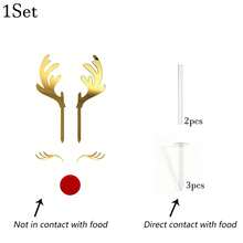 1 Set/2 Sets Gold Mirror Acrylic Reindeer Antler Cake Toppers, Christmas Rudolph Eyes Cake Decorations, Christmas Party Cake Decor - Multicolor - View 11