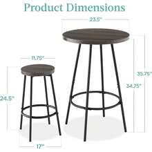 Juego de Comedor de 3 Piezas, Mesa Redonda de Altura de Mostrador de 24.5 Pulgadas con 2 Taburetes Altos, Diseño Minimalista de MDF y Marco de Metal, para Cocina, Desayuno, Apartamento y Espacios Pequeños - Gris Oscuro - Ver 4