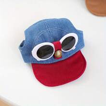 5pcs Pet Hat Dog Fashion Fashion Glasses Baseball Cap - Red Brim White Sun Protection Hat, Suitable For Teddy Bear And Small Dogs - Multicolor - View 4