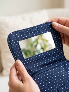 1pc Cute Zipper Cosmetic Bag With Mirror Striped Polka Dot Makeup Pouch Portable Toiletry Storage Bag Aesthetic Small Coin Wallet For Daily & Travel - Multicolor - View 4