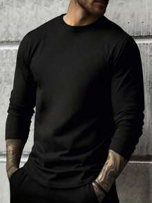 男士黑色圓領長袖T恤，春秋款，背面撕裂爪痕與兇猛虎頭圖案印花，寬鬆版型，落肩設計，街頭風上衣 - 黑色 - 查看 7