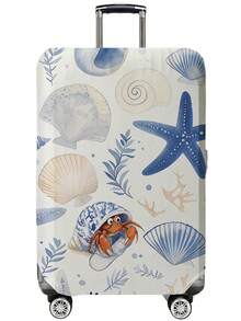 1pc Blue Shell,Starfish,Octopus Print Luggage Cover, Fits 18-32 Inch Suitcases. Stretchable, Scratch-Proof & Dustproof, Stylish Decoration For Luggage - Multicolor - View 36