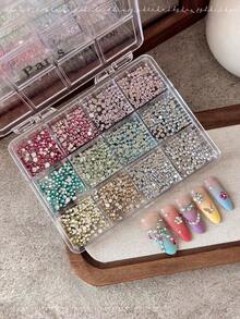 12-Grid High-Quality Flat Back Nail Art Rhinestones, Viral Sparkling 33-Cut Crystal Flat Back Small Round Diamonds For DIY Nail Art - Multicolor - View 11