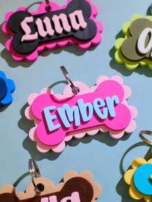 1pc Customized Fan-Shaped Bone Pet Tag 3D Printed Dog Identification Keychain - Pet Tag - View 9