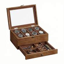 Organizador para Relojes de Madera con 8 Compartimentos y Almohadillas, Interior de Terciopelo, Color Marrón - -Negro- - Ver 4