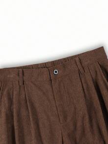Men's Solid Color Corduroy Wide Leg Dress Pants, Double Pleated Drape Loose Straight Leg Casual Long Pants, Autumn/Winter - Brown - View 4