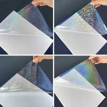 4 Assorted 20/40 Sheets A4 (8.3x11.7 Inches) Holographic Vinyl Sticker Paper, Transparent Holographic Vinyl Laminate, Transparent Overlay Self-Adhesive Waterproof Sticker Paper - Gem, Polka Dot, Rainbow, Star - Mix - View 9