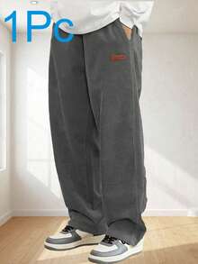 Men's Letter Print Casual Sports Pants, Suitable For 20°C+ Weather, Ideal Gift Choice For Your Boyfriend Or Father - Grey - View 2