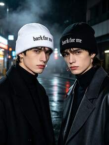 Men's Gothic Letter Embroidered Ribbed Knit Beanie, Streetwear Style Warm Winter Skull Cap - A - View 8
