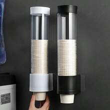 1 cái giá đựng cốc dùng một lần tự động phân phối, không cần khoan, gắn tường/để bàn, giá đựng cốc giấy chống bụi, giá treo bên hông máy lọc nước gia đình, dung tích lớn - A - Xem 2