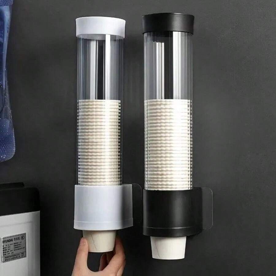 1pc Disposable Cup Holder Automatic Dispenser, No Drilling Required, Wall-Mounted/Desktop, Dust-Proof Paper Cup Rack, Home Water Dispenser Cup Storage Side Rack, Large Capacity