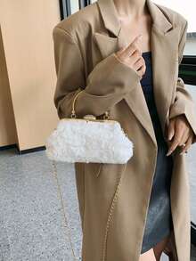 Dedoo 女款晚宴接吻扣手拿包，3D玫瑰花卉圖案，水鑽扣與亮面金屬手柄，浪漫優雅，婚禮派對舞會手拿包 - 白色 - 查看 3