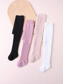 4pcs Pack Girls Elastic Tight Knit Patterned Tights, Soft & Elegant - Multicolor - View 4
