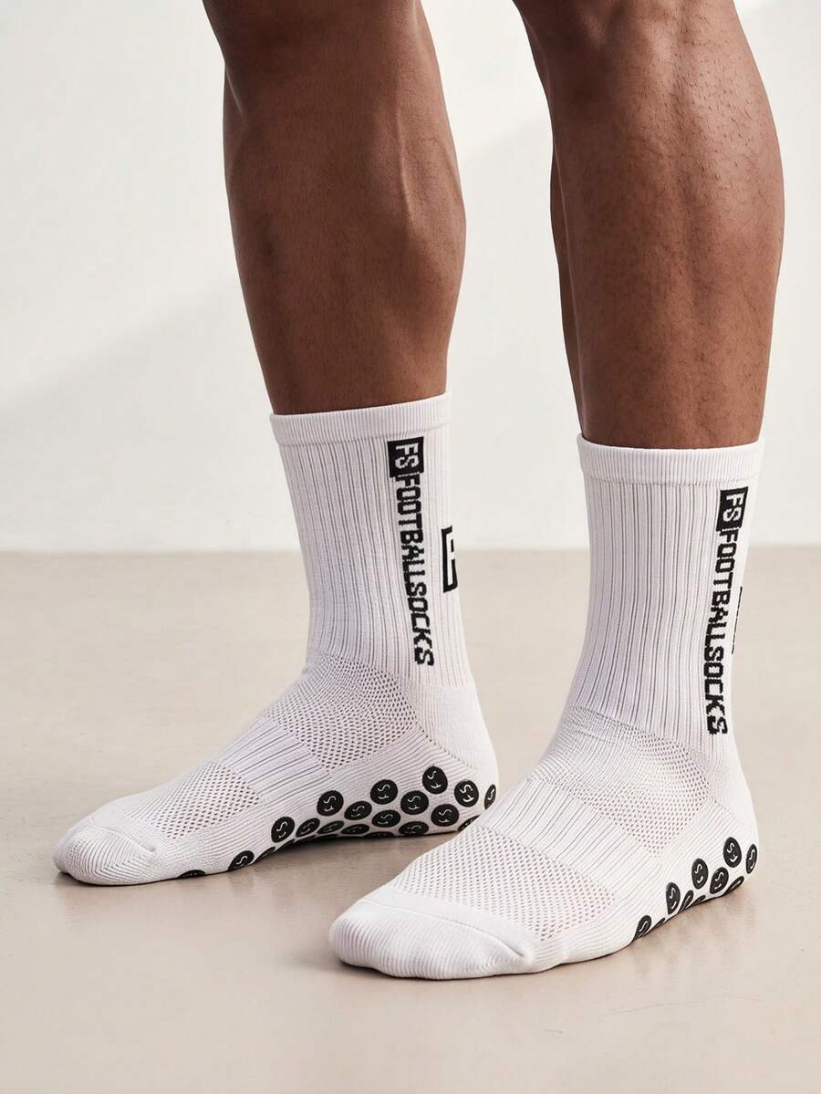 Driftmere 1/3 Pairs Mens Football Crew Socks, White FS Color Block Soccer Socks, Anti Slip Silicone Grip, Breathable Moisture Wicking Sports Socks - Multicolor - View 1
