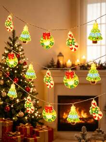 1pc Christmas Mixed String Lights, Wreath, Christmas Tree, Candy Cane Design Decorative Lights, Suitable For Indoor Living Room, Bedroom, Fireplace, Christmas Tree Wrapping Lights, Christmas Party Atmosphere Lights - Mixed - View 6