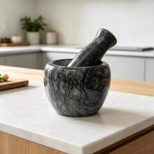 Mortar And Pestle Set – Marble Grinding Bowl Container, Suitable For Guacamole, Spices, Salsa, Garlic Sauce, Herbs – Best Garlic Crusher, Spice And Pill Crusher Set - Black - View 6