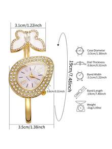 Women's Fashion Casual Water Drop Rhinestone Butterfly Bracelet Quartz Watch, Gift For Girlfriend (1pc/Set) Watch Box Not Included - Gold - View 3