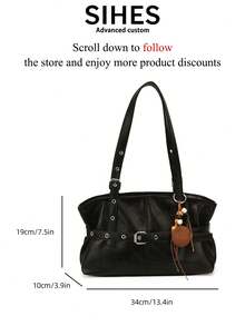 1pc Solid Color PU Leather New Women's Bag, Shoulder Bag, Fashionable Versatile Square Handbag, Baguette Bag, Zipper Closure, Dual Handles, Suitable For Commuting, Shopping, Dating - Black - View 5