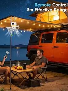 1pc Outdoor Portable Hanging Fan With LED Light, Remote Control Rechargeable Camping Ceiling Fan, 4 Adjustable Wind Speeds, Soft Quiet Blades, Suitable For Camping, RV, Bedroom Tent Light Fan - Multifunctional Outdoor Ceiling Fan Light - View 5