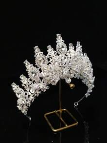 1pc Fashionable Luxurious Bride Wedding Alloy Silver Zirconia Crown Photography Headpiece Wedding Hair Accessory Crystal Rhinestone Headband New European American Style - Multicolor - View 4