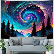 Spiral Galaxy Tapestry Nebula Starry Night Wall Hanging Colorful Space Mountain Forest Aesthetic Decor For Bedroom Dorm - Multicolor - View 4