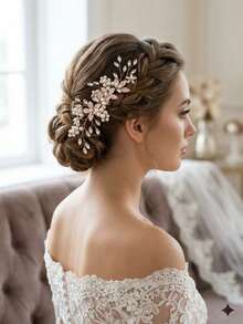 1pc Rose Gold Beaded Headpiece With Rhinestone, Minimalist Bridal Hair Accessory For Wedding Gown Valentine's Day Accessories - Rose Gold - View 2
