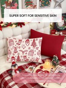 HONEYMOON 2pcs Christmas Themed Printed Pillowcases, 100% Polyester Lightweight Cloud-Like Fabric, Exquisite Print, No Pillow Insert, Soft And Breathable, Wrinkle-Resistant, Envelope Closure, Suitable For Home, Dorm, Sofa, Machine Washable - Multicolor - View 6