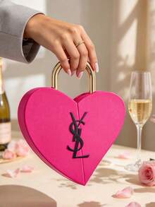 Yves Saint Laurent Heart-Shaped Pink & Black Cosmetic Storage Box With Gold Handle, Suitable For Organizing Makeup Accessories, Fashionable & Cute With A Touch Of Luxury - Pink - View 7