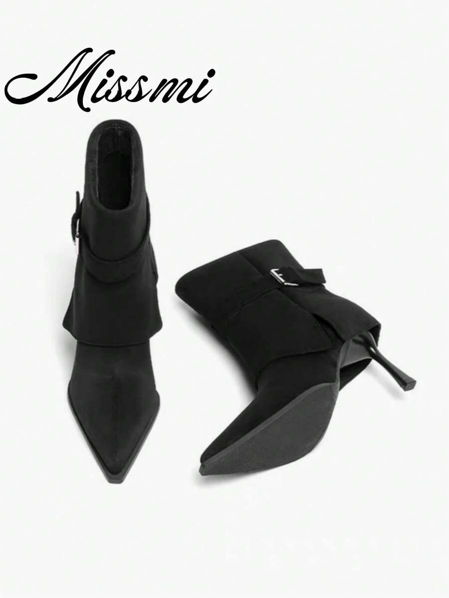 Square Toe Elastic Slim Boots 2025 New Autumn/Winter French Vintage Commute Elegant Fashion Versatile Soft Sole Boots - Black - View 1