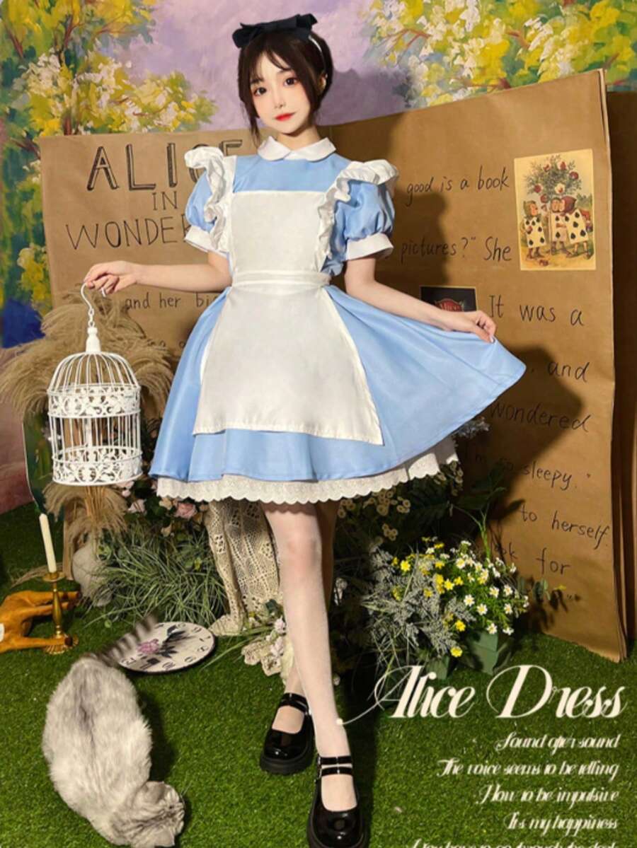COSPLAY服裝;女僕裝 2D蘿莉塔。公主藍色洋裝女僕裝;法式甜美萬聖節 - A - 查看 1