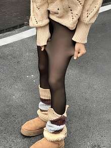1pc Women's Multi-Color Thickened Tights, Sexy Warm Thermal Lined Tights, Black Color; Suitable For Temperatures From -10°C To 10°C, Slightly Sheer Texture, High Waist Design, For Autumn/Winter Wear - Multicolor - View 11