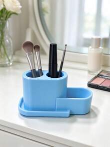 2-In-1 Wavy Makeup Brush Holder, Multifunctional Desktop Pen Holder With Compartments, Can Hold Eyebrow Pencils And Makeup Accessories, Macaron Multicolor, Highly Attractive Storage Decor For Vanity And Desk - Multicolor - View 5
