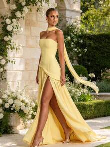 Women Long Dresses - Yellow - View 5