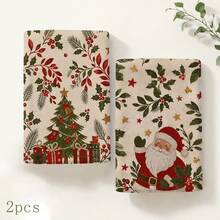 2pcs Santa Claus And Christmas Tree Pattern Kitchen Towels, Illustration Style Printed Hand Towels, Absorbent Cleaning Tea Towels, Suitable For Kitchen, Dining Room, Bathroom Home Decor, Christmas Party Supplies And Holiday Gifts - Multicolor - View 11