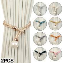 2pcs Curtain Tie Backs With Large Pearl Decor, Luxury Storage Rope Tie Bundling Strap, Curtain Buckle Ring Tie Rope - Multicolor - View 1
