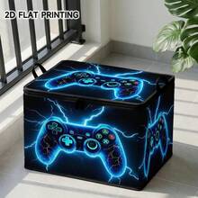 1PC Gaming Controller Lightning Print Storage Box With Handles, Large Capacity Zipper Organizer For Closet & Under Bed, Bedroom, Dorm Room, Car Trunk, Travel, Home Organization, Portable Storage For Controllers, Cables, Gift For Fathers Day - Blue - View 1
