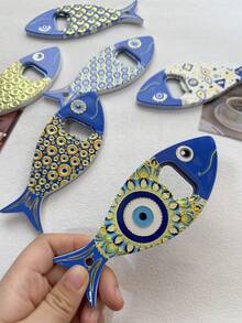 Ins Style Fashion Large Fish-Shaped Evil Eye Pattern Gold Foil Embossed Dual-Use Bottle Opener Refrigerator Magnet, Suitable For Home Decor, Daily Use And Holiday Gifts - Fish-shaped - View 5