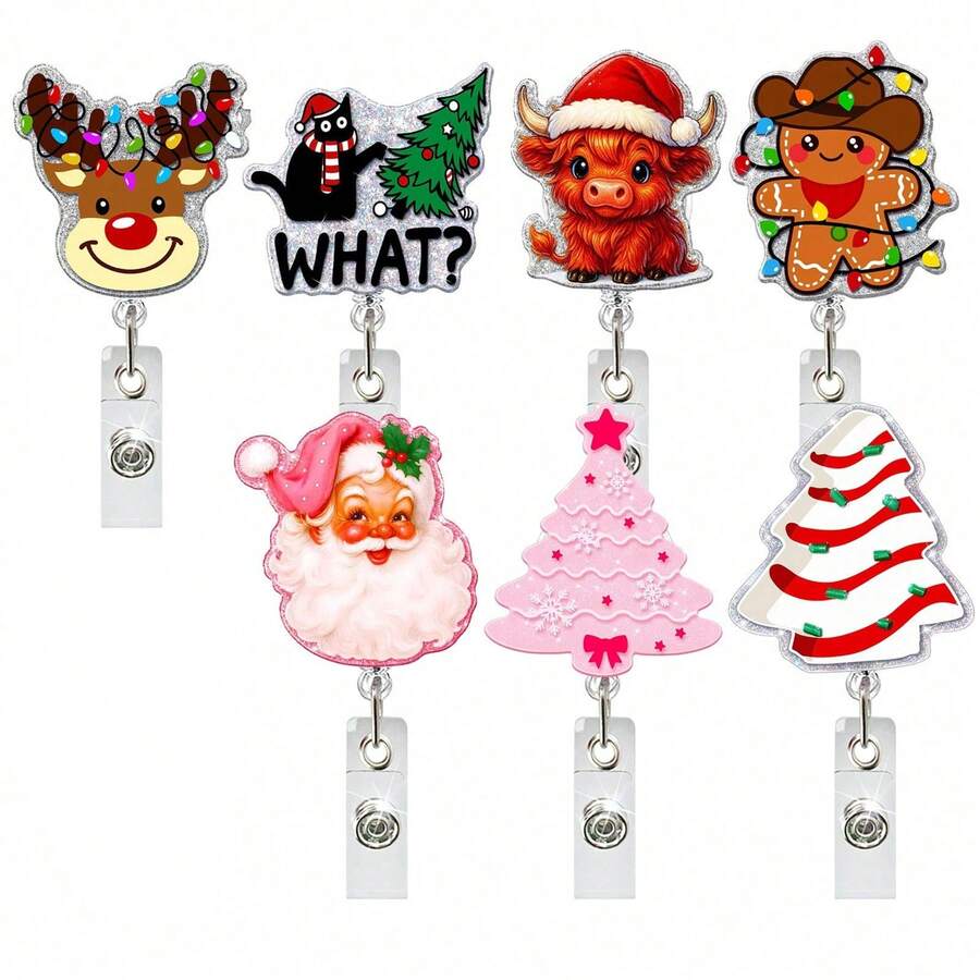 1pc Christmas Fun Scroll-Style ID Badge Holder, ID Card Name Tag Clip, Christmas Fun Design, Suitable For Doctors, Nurses, Office Staff, Party Use, Back To School Essential, Christmas Badge Home Decor Christmas Decoration Room Decor