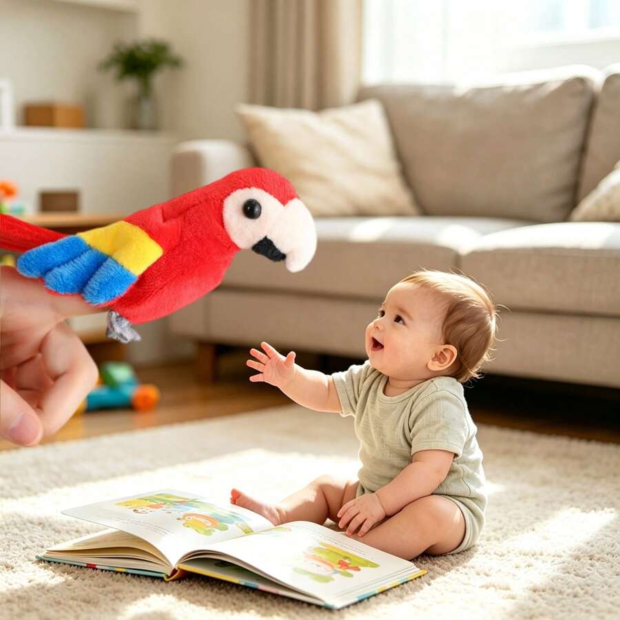 1Pc Realistic Macaw Finger Puppet Plush Toy Cute Colorful Animal Finger Puppet Collectible Interactive Role Play Soft Short Plush Christmas Birthday Gift Random Style - Multicolor - View 1