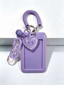 Cute Heart Shaped ID Card Holder With Detachable Slide Cover Clear ID Windo,Retractable Coil Spring Lanyard, For Student ID, Meal Card, Work Pass - Multicolor - View 15