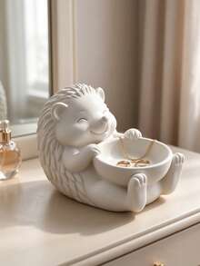 Hedgehog Shaped 3D Printed Jewelry Tray, Unique White Cute Small Accessory Storage Box, Mini Jewelry Organizer, Suitable For Vanity, Bedroom Desk, Home Desktop Decoration - White - View 6