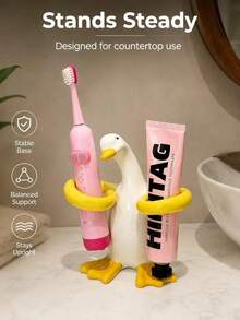 1pc Charming "Hug Duck" Ceramic Toothbrush Holder, Both Toothbrush Storage Rack And Bathroom Countertop Organizer; Its Unique Duck Design Combines Fashion And Functionality, Making It A Versatile And Elegant Accessory For Your Bathroom Vanity. - Multicolor - View 4