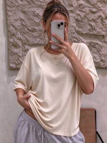 Women's Fashion Loose Short Sleeve T-Shirt | Exquisite Design | Summer Essential | Easy To Match | Show Your Style - Apricot - View 3