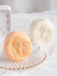 1pc Moon And Sun Pattern DIY Silicone Candle Mold, White Round Silicone Soap Mold, Suitable For Handmade Crafts - White - View 1