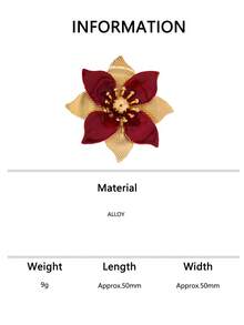 1pc Vintage Red & Gold Contrast Floral Brooch Pin For Suit, Coat, Party, Formal Occasion, Elegant Decorative Accessory - Burgundy - View 6