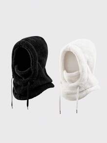 1/2pcs Kids Plush Balaclava Hood, Adjustable Drawstring, Multiple Soft Colors, Winter Outdoor Warmth, Suitable For Skiing, School And Snow Play - Multicolor - View 11