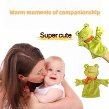 1Pc Soft Green Frog Hand Puppet Plush Toy Role Play Storytelling Interactive Prop Parent Child Early Learning Toy Scarf Detail Movable Hands Christmas Birthday Gift Random Style - Multicolor - View 6