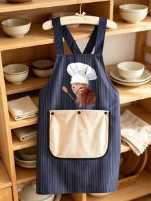 Cute Kitten Apron, Striped Apron, Easy To Wear,Kitchen Apron With Detachable Towels Black Cat Holding Knife With Two Pockets Durable And Easy To Clean, Ideal For Baking, Cooking, Home And Restaurant Use, Holiday Gift, Chef's Essential Apron - Multicolor - View 4