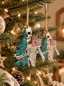1pc Christmas Tree Pendant Fun Style Multi Color Hanging Pendant With Skeleton Christmas Tree Pattern Holiday People Party Background Decoration Home Decoration Suitable For Bedroom Living Room Christmas Tree Fireplace Wall Holiday Party Gifts - D - View 4